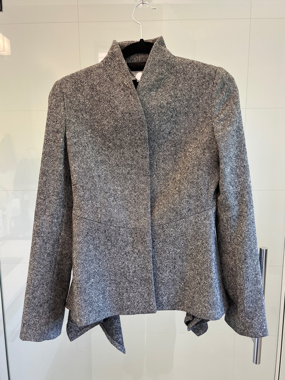 Stella McCartney Tweed Tailored Grey Collarless Wool-Blend Jacket 36 XS